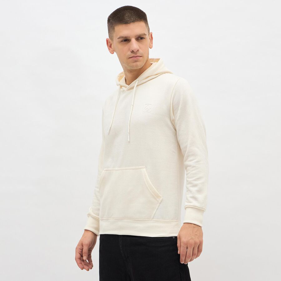 Men's Rich Eggshell White Hooded Neck Casual Sweatshirt, Off White, large image number null