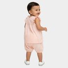 Infant Girl Peach Cotton Gingham Sleeveless Top and Bloomers Set, पीच, small image number null