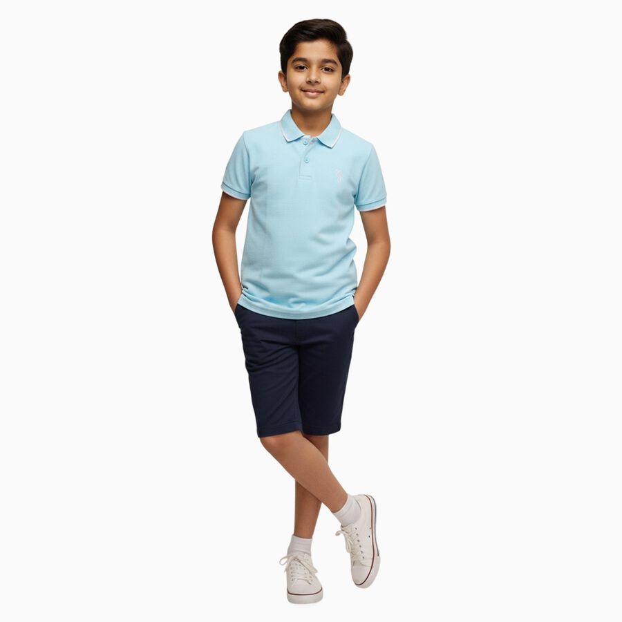 Boys' Pale Powder Blue Crew Neck Casual T-Shirt, हल्का नीला, large