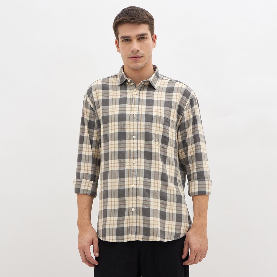 Men's 100% Cotton Casual Shirt, Dark Grey, large