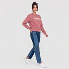 Women Pink Crew Neck Pullover Sweatshirt, Pink, small