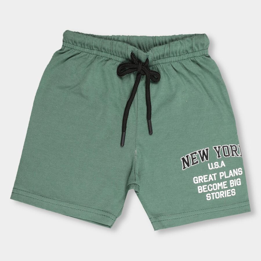 Boys' Muted Sage Green Printed Elastic Waist Bermuda Shorts, Dark Green, large image number null
