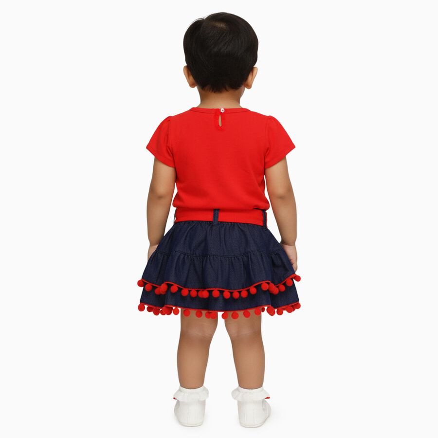 Infants' Bright Red Cotton Puff Sleeve Top and Layered Skirt Set, लाल, large
