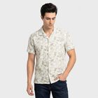 Men's Mint Green Floral Camp Collar Casual Shirt, Light Green, small
