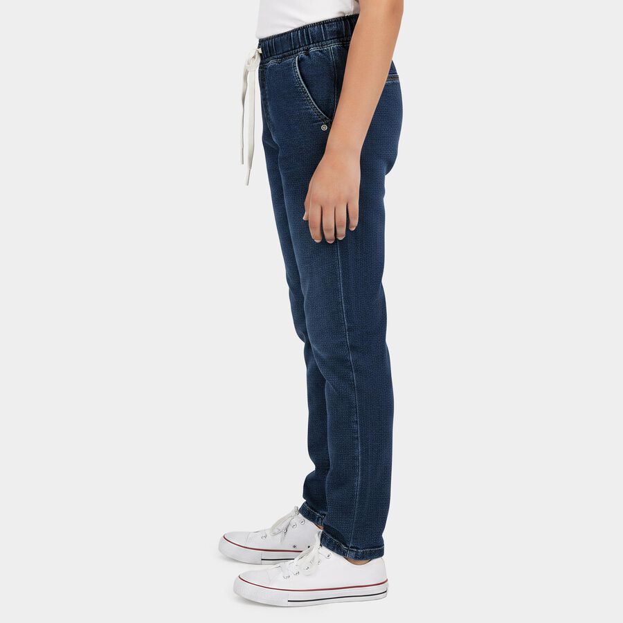Boys' Navy Blue Slim Fit Drawstring Waist Jeans, मध्यम नीला, large