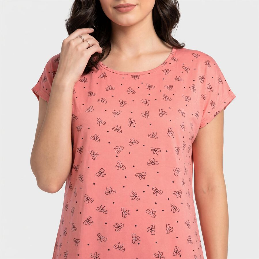 Women's Pink Round Neck T-Shirt Style Nighty, Pink, large