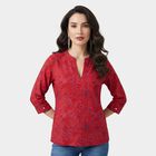 Women's Maroon Notch Neck Printed Kurti, Maroon, small