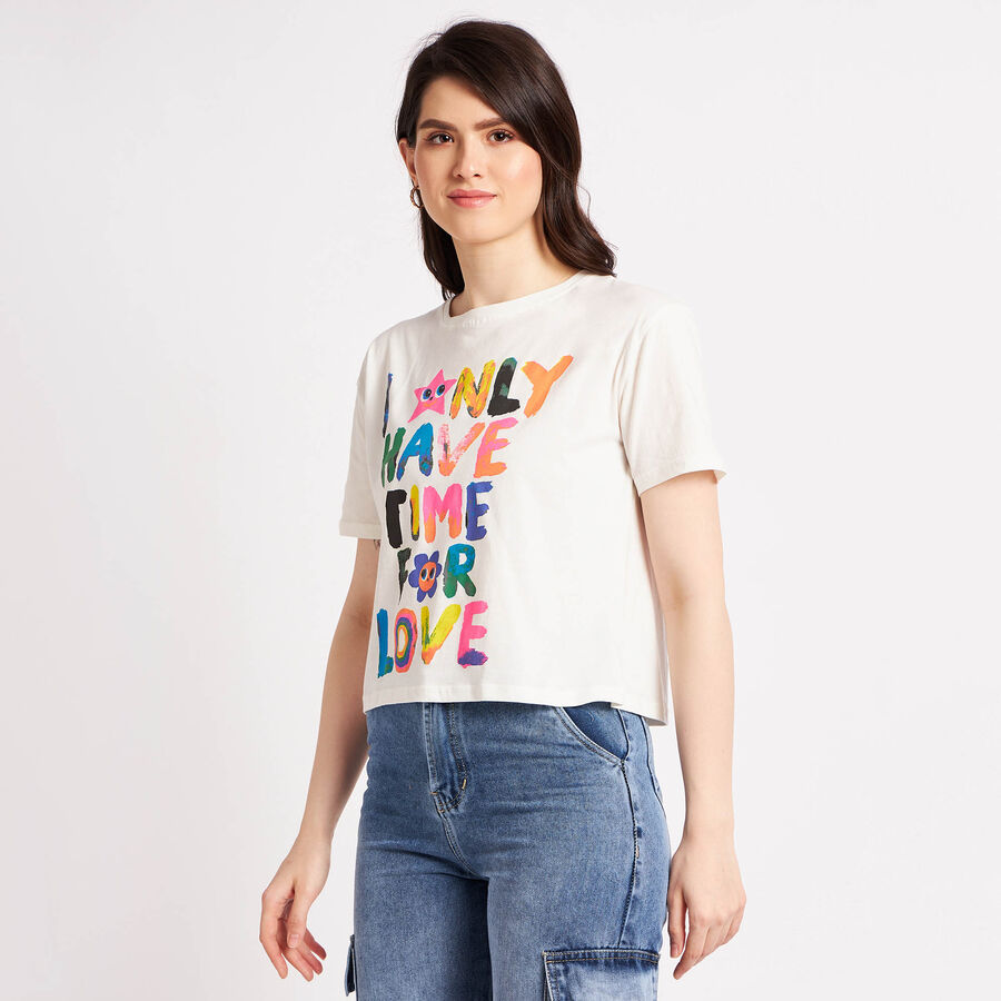 Cotton Round Neck T-Shirt, Off White, large image number null