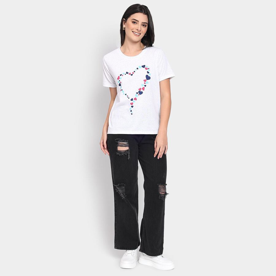 Ladies' Round Neck T-Shirt, मिश्रित मध्यम ग्रे, large image number null