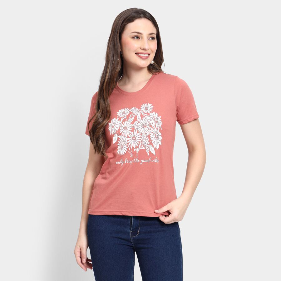 Ladies' Round Neck T-Shirt, गुलाबी, large image number null
