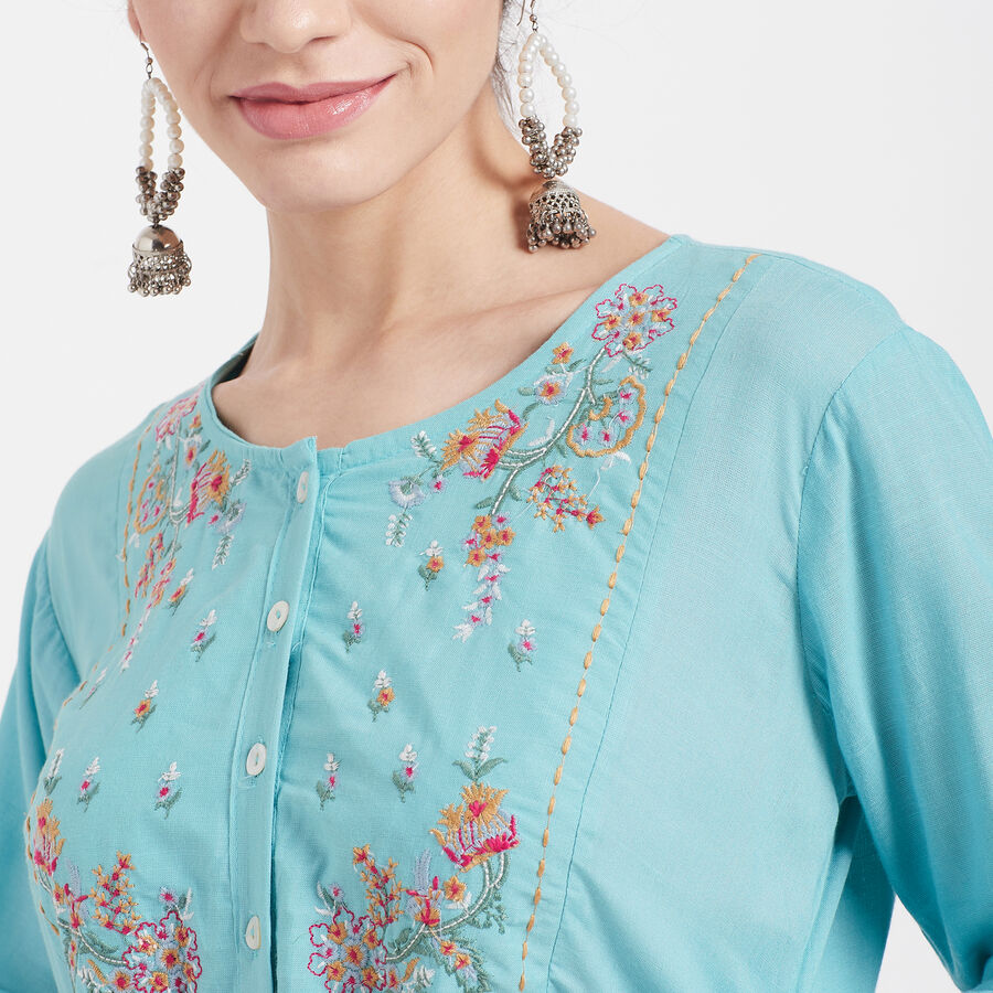3/4Th Sleeves Straight Kurta, Mid Blue, large image number null