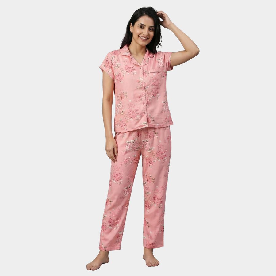 Women's Pink Night Suit, हल्का गुलाबी, large