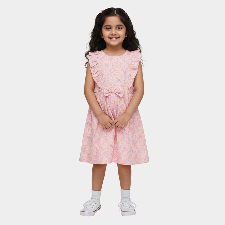 Girls' Light Pink Cotton Sleeveless A-Line Frock, Light Pink, large