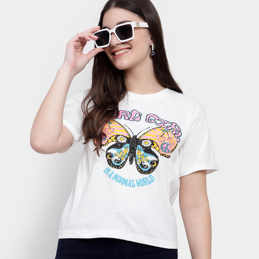 Round Neck T-Shirt, White, large image number null