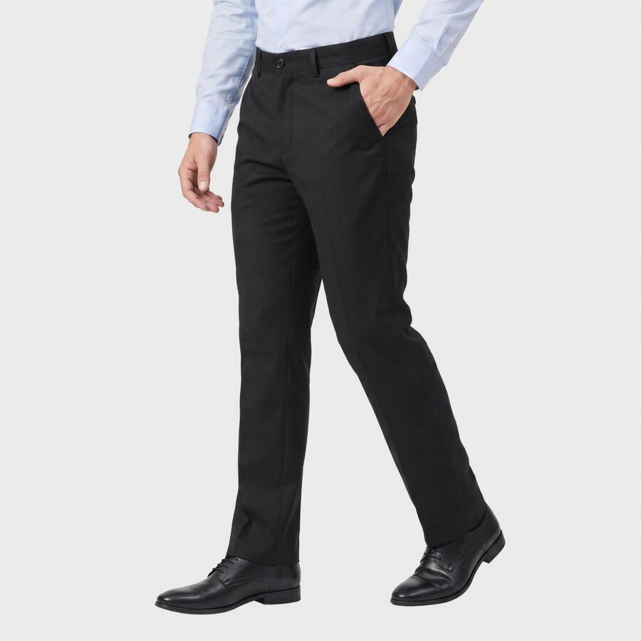 Men's Black Slim Fit Flat-Front Formal Trousers, Black, large