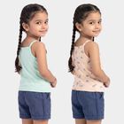 Girls' Peach Cotton Square Neck Sleeveless Vest, हल्का गुलाबी, small