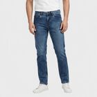 Men's Blue Slim Fit Washed Jeans, Mid Blue, small