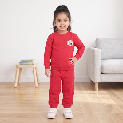 Girls Fuchsia Round Neck Lounge Hipster Set