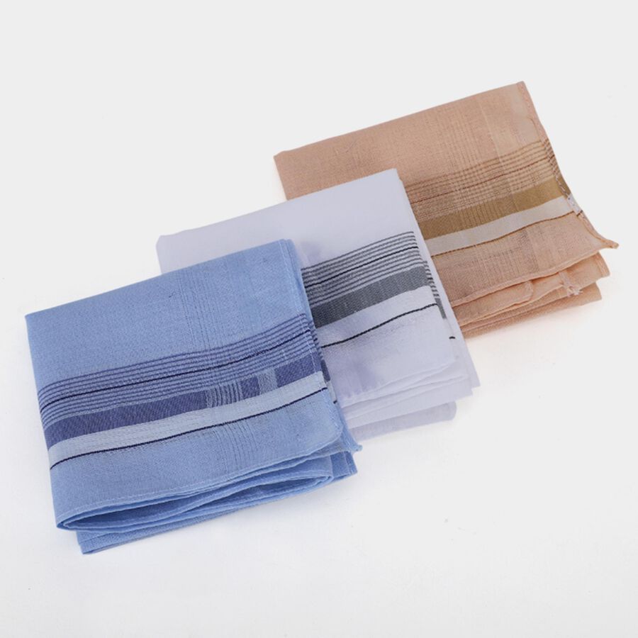 Men's Multi-colored Striped Pack of 3 Handkerchief, हल्का नीला, large