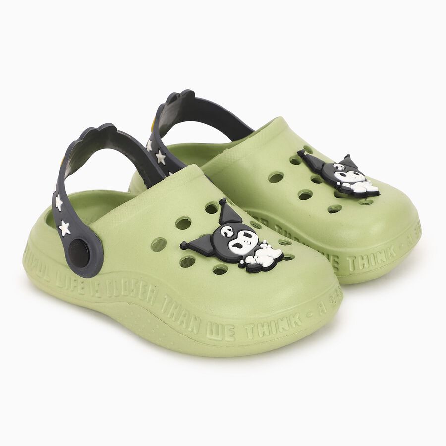 Kids Light Green Cartoon Slip-On Sandals, ओलिव, large image number null