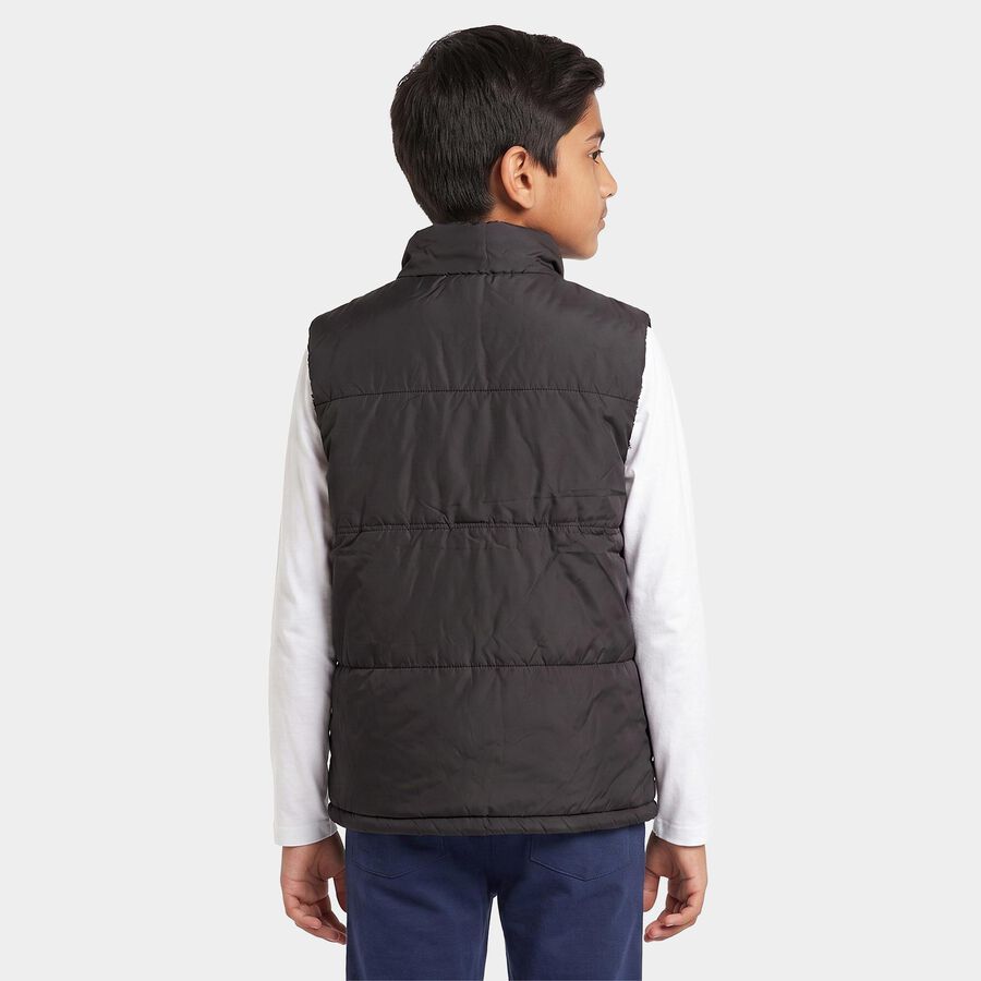 Boys Black Stand Collar Puffer Jacket, Black, large
