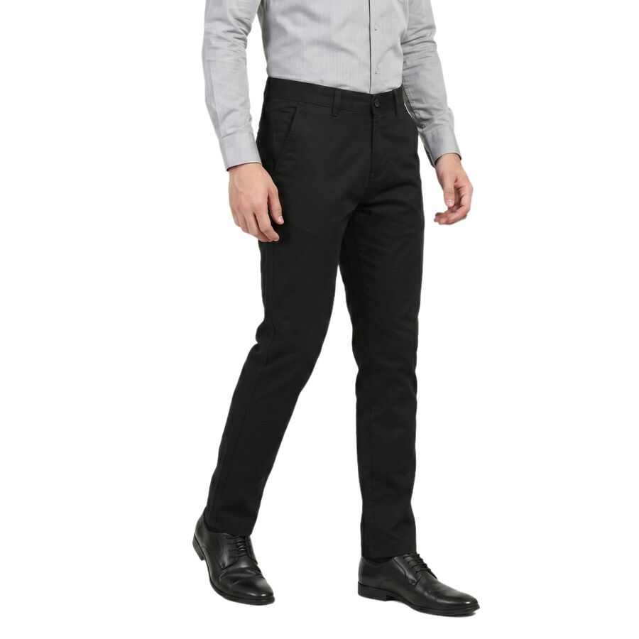 Men's Black Slim Fit Casual Trousers, Black, large