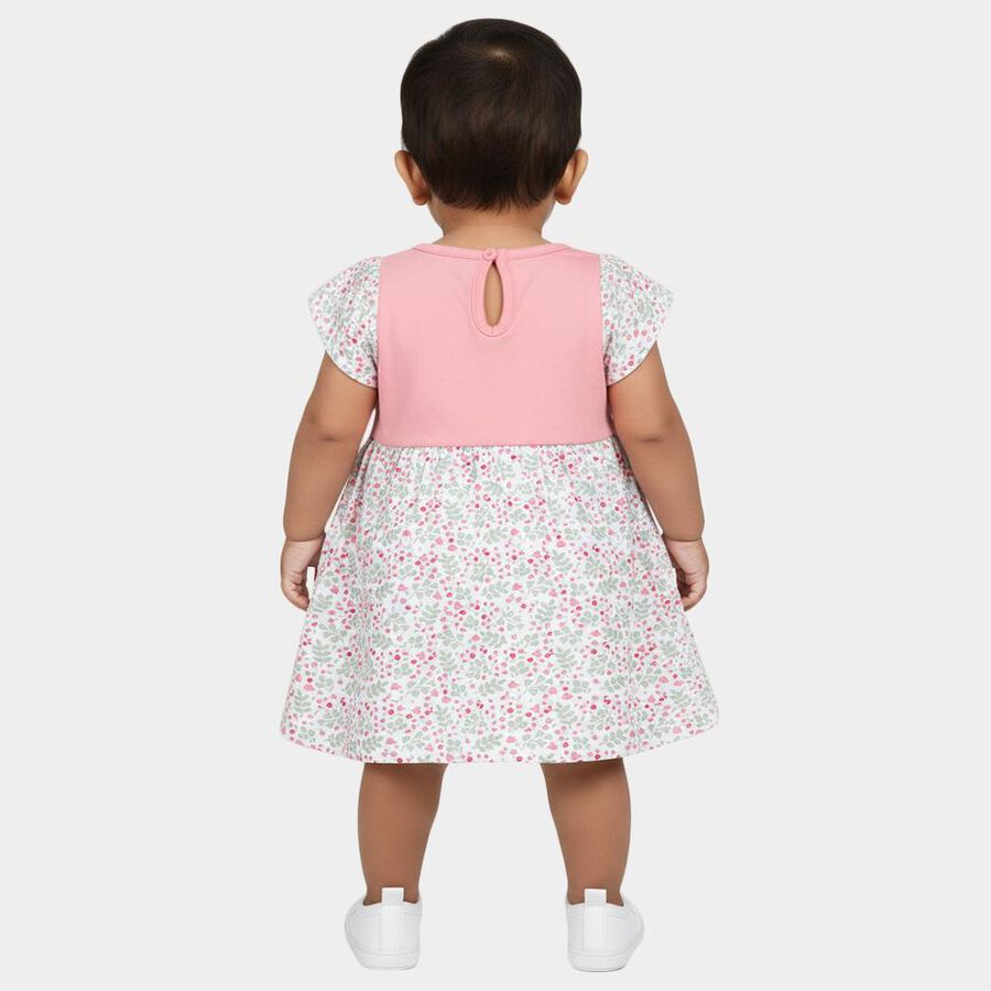 Infants' Pink and White Floral Cotton Frock with Butterfly Print, Pink, large