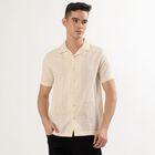 Men's Off-White Cotton Blend Half Sleeve Cuban Collar Casual Shirt, ऑफ व्हाइट, small image number null
