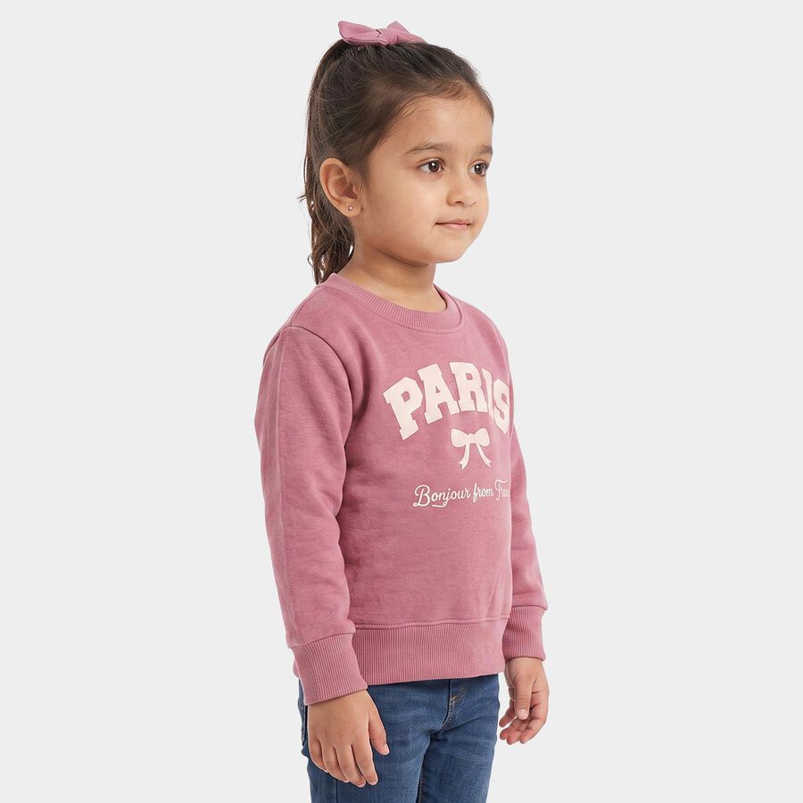 Girls Pink Crew Neck Pullover Sweatshirt, गुलाबी, large