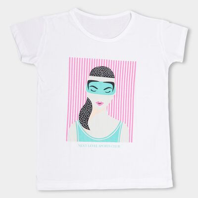 Girls' Bright Eggshell White Crew Neck Casual T-Shirt