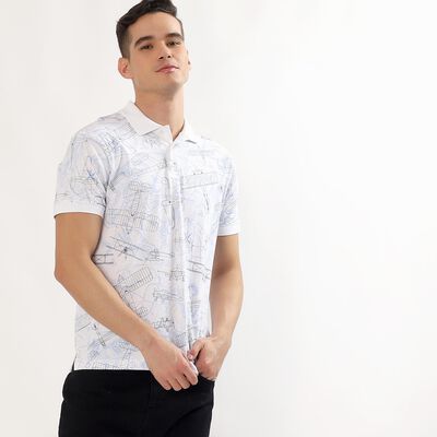 Men's White Cotton Polo Collar Casual T-Shirt