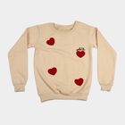 Girls' Cream Crew Neck Pullover Sweatshirt, ऑफ व्हाइट, small