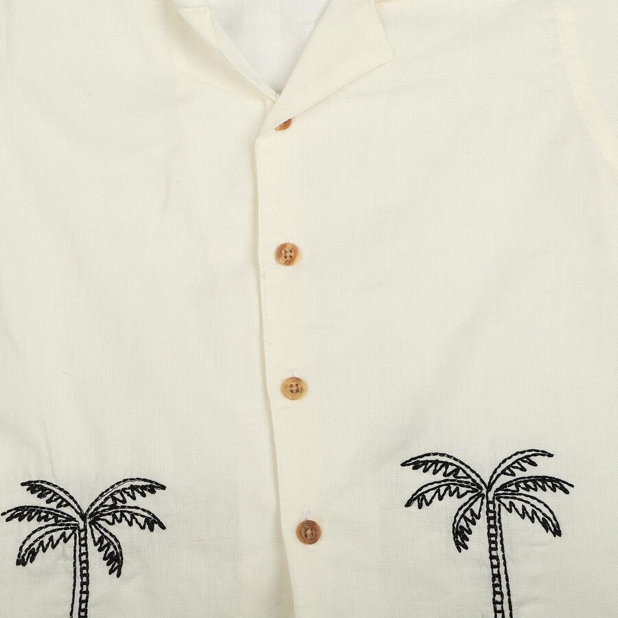 Boys White Camp Collar Casual Shirt, White, large