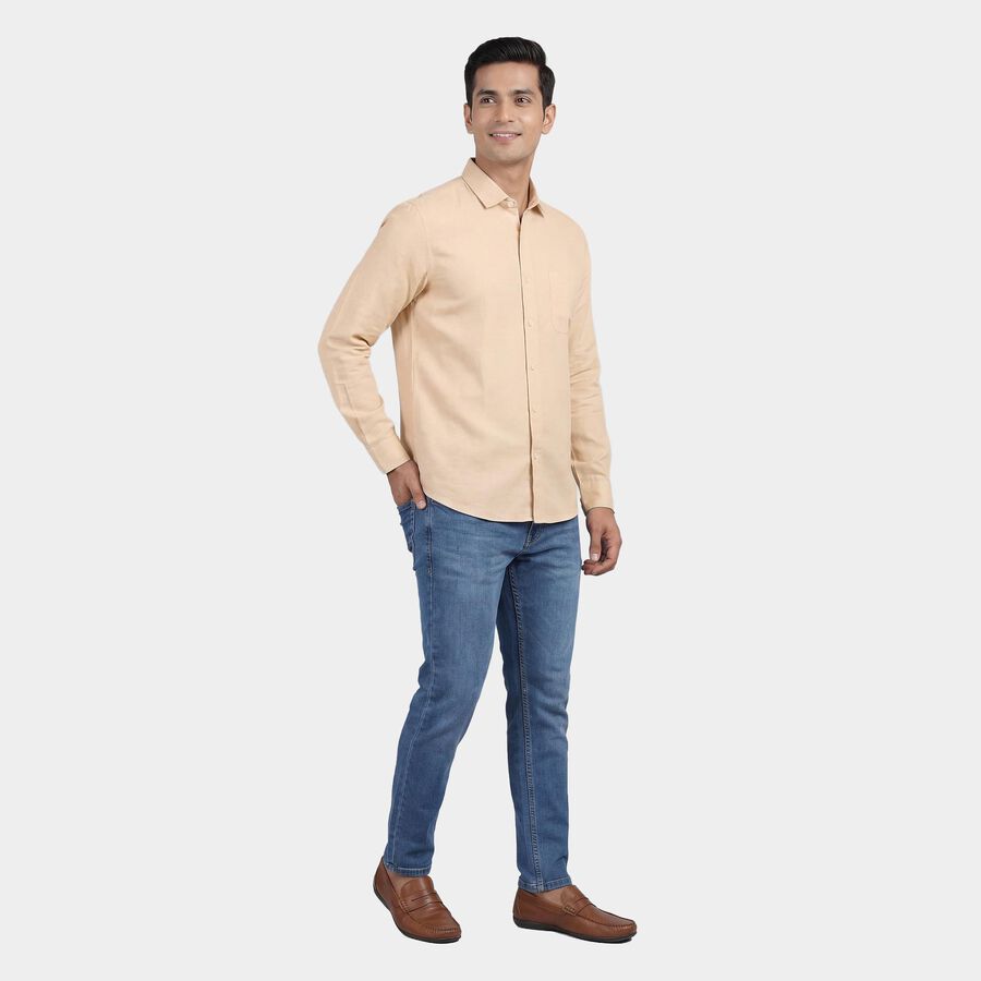 Men's Peach Half Sleeve Spread Collar Casual Shirt, Peach, large