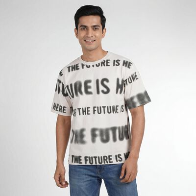 Men's Off-White Round Neck Casual T-Shirt
