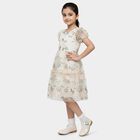 Girls' Beige Fit and Flare Lace Overlay Frock, गहरा पीला, small