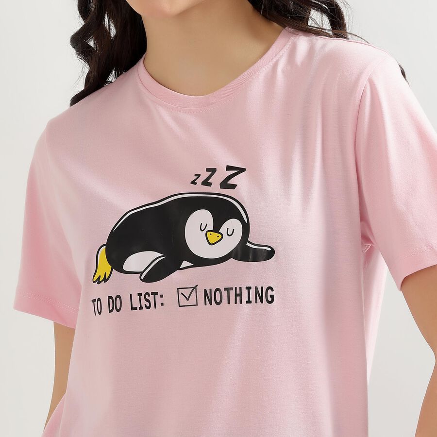 Women's Light Pink Round Neck Graphic Print T-Shirt, Pink, large image number null