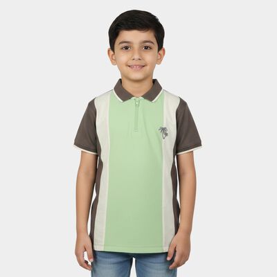 Boys' Charcoal Cotton Polo Neck Colorblocked T-Shirt