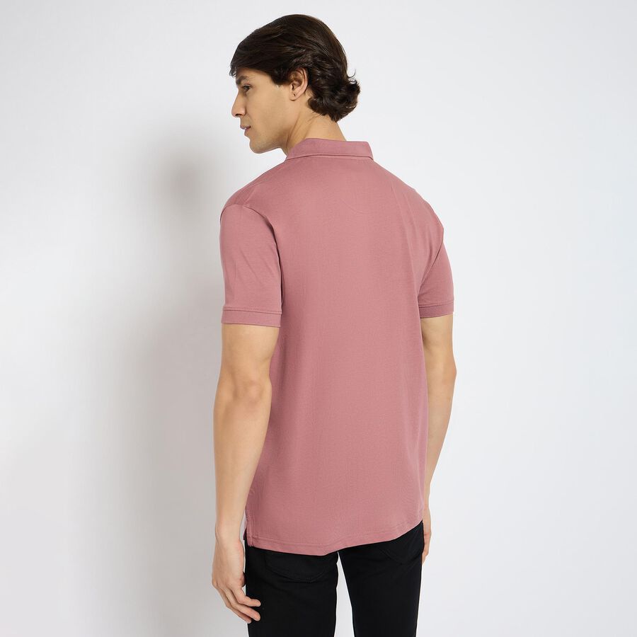 Men's 100% Cotton Collared Half Sleeves T-Shirt , Coral, large