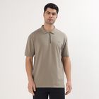 Men's Light Lime Green Polo Neck Geometric Printed Collared T-Shirt, Light Green, small