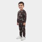 Boys Brown Crew Neck Graphic Print Baba Suit, Brown, small