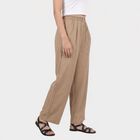 Women's Beige Regular Fit Solid Wide-Leg Palazzos, Beige, small