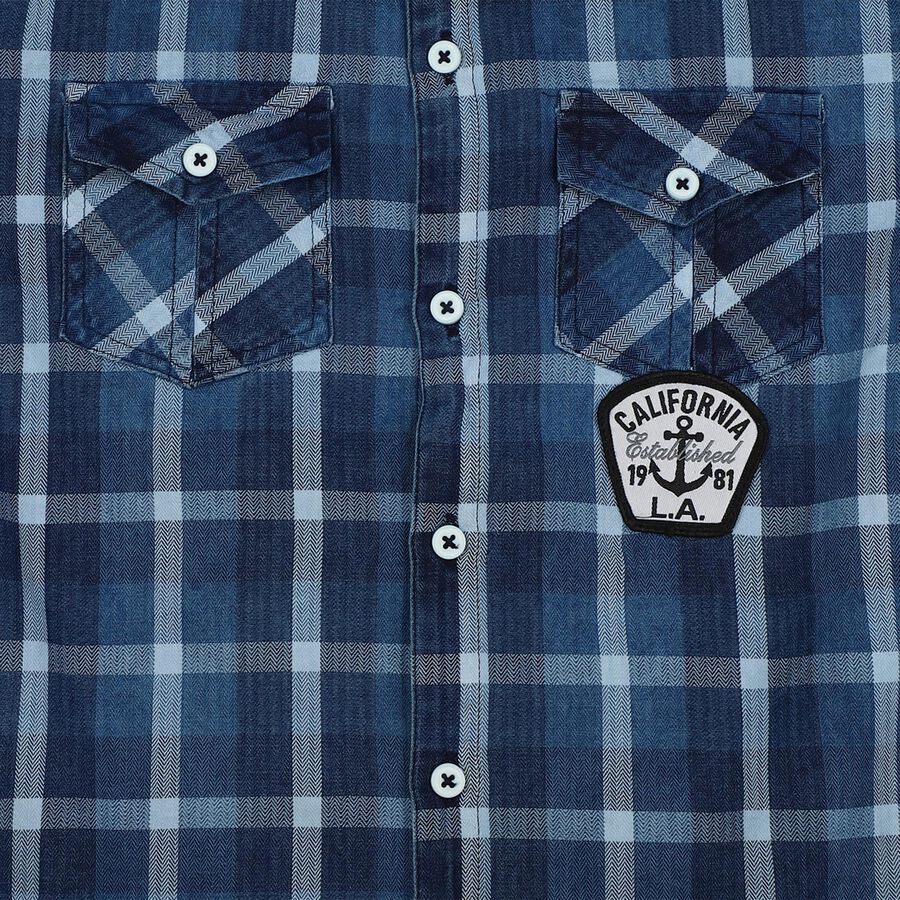 Boys Navy Blue Cotton Half Sleeves Spread Collar Western Casual Shirt, Navy Blue, large