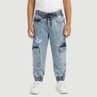 Boys' Light Blue Jogger Fit Cargo Pocket Jeans, हल्का नीला, small