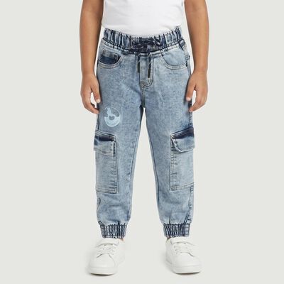 Boys' Light Blue Jogger Fit Cargo Pocket Jeans