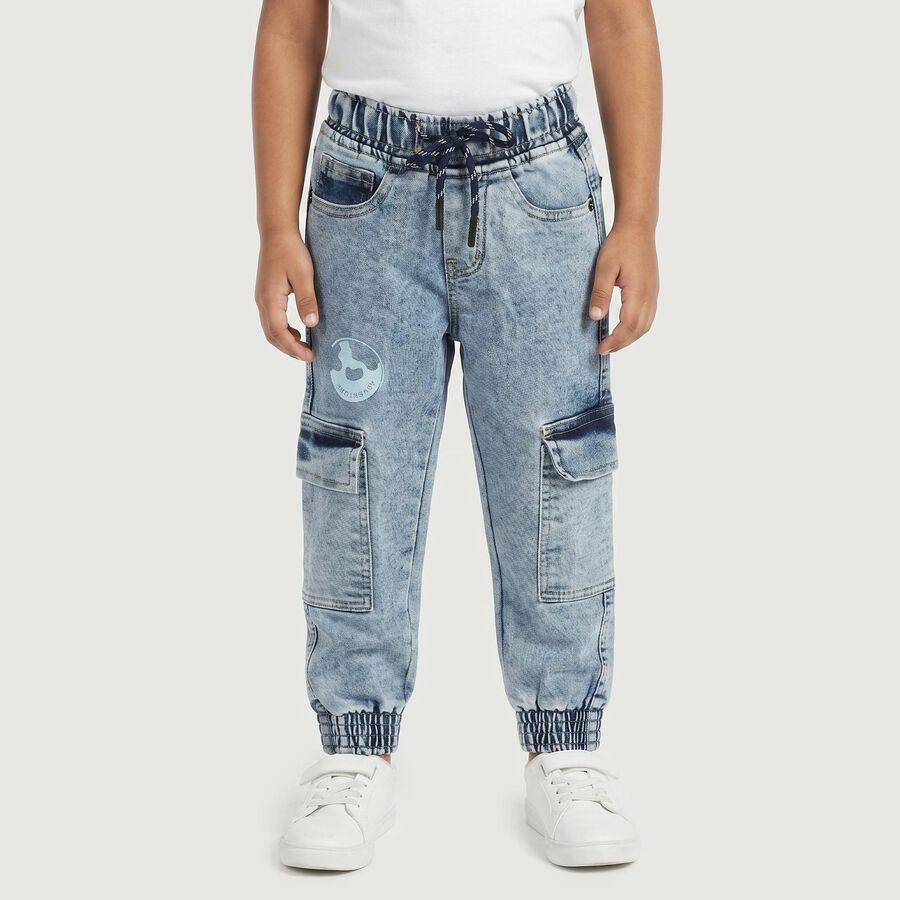 Boys' Light Blue Jogger Fit Cargo Pocket Jeans, हल्का नीला, large