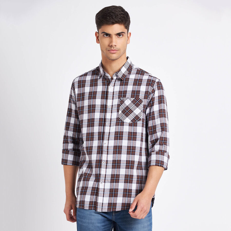 Cotton Checks Casual Shirt, Brown, large image number null