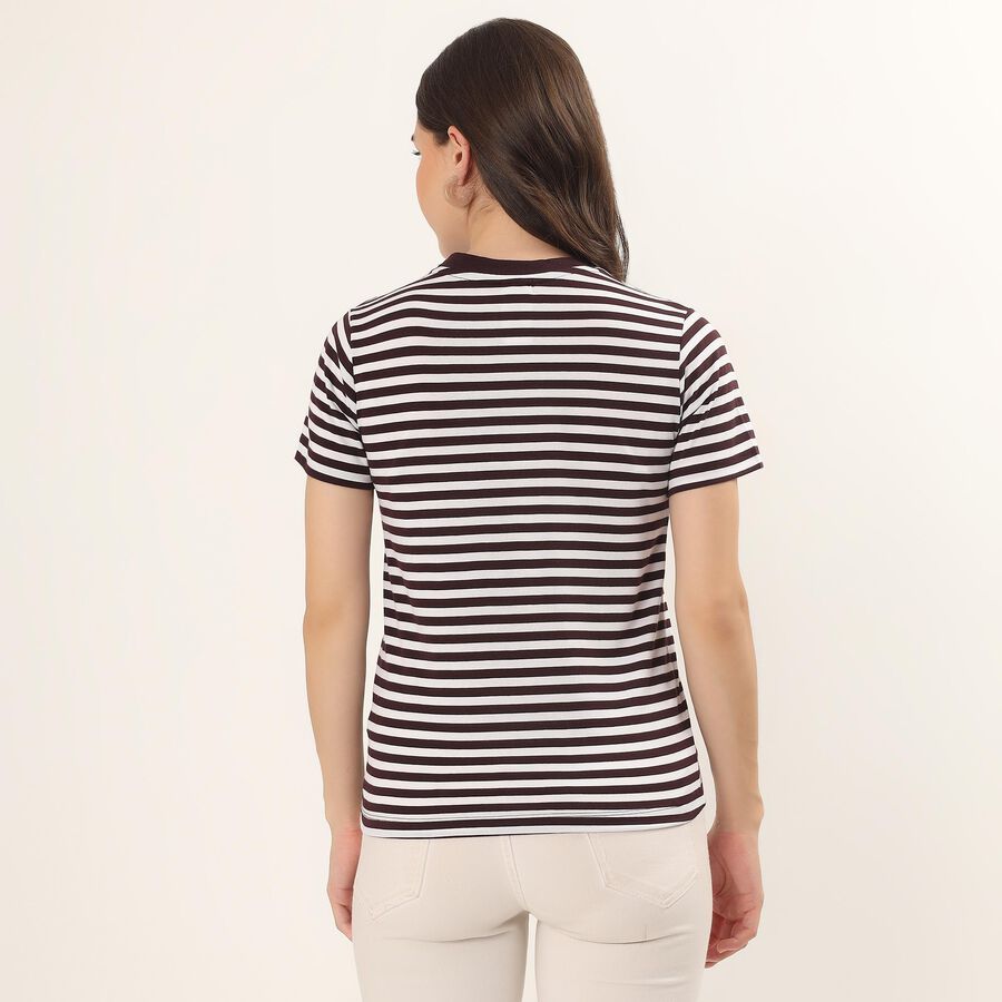 Women's Wine Round Neck Casual T-Shirt, Wine, large