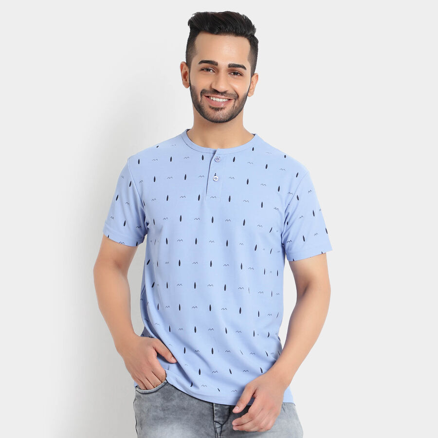 Printed Henley T-Shirt, हल्का नीला, large image number null