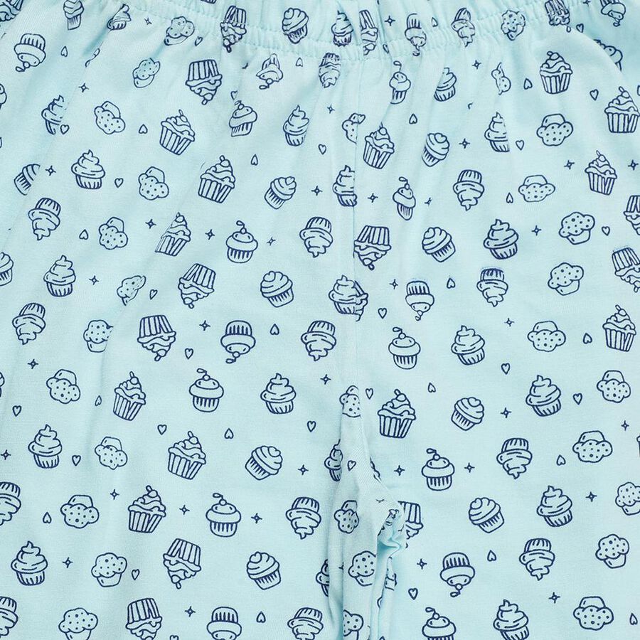 Girls' Light Aqua Blue Cupcake Printed Cotton Blend Pyjama, Light Green, large image number null
